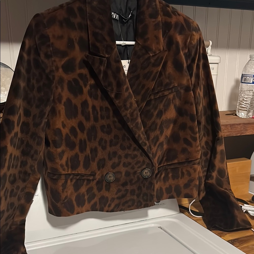 Zara Leopard Print Blazer Brown Black Plush